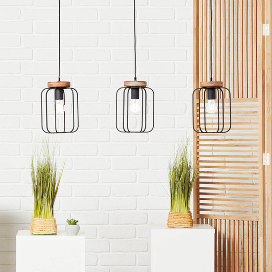 Brilliant Tosh Pendelleuchte, 3-flammig (Reihe) E27 Antik Holz Schwarz Korund FSC® 99503/66