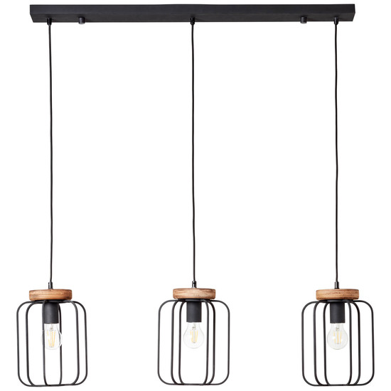 Brilliant Tosh Pendelleuchte, 3-flammig (Reihe) E27 Antik Holz Schwarz Korund FSC® 99503/66