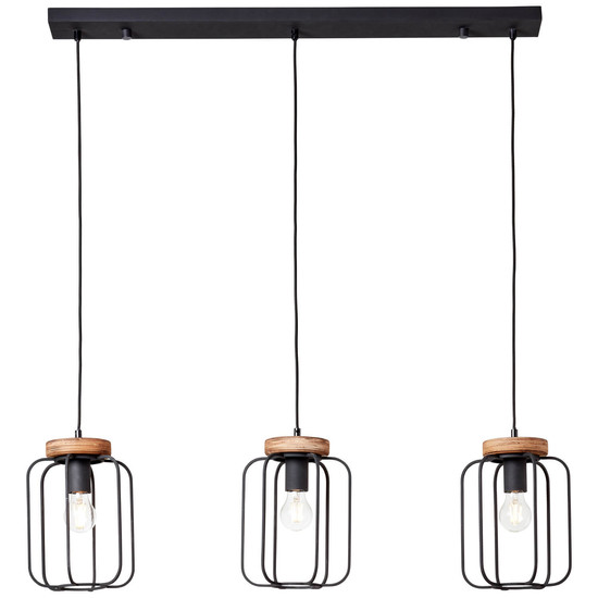 Brilliant Tosh Pendelleuchte, 3-flammig (Reihe) E27 Antik Holz Schwarz Korund FSC® 99503/66