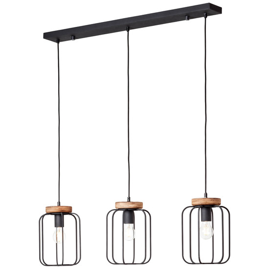 Brilliant Tosh Pendelleuchte, 3-flammig (Reihe) E27 Antik Holz Schwarz Korund FSC® 99503/66