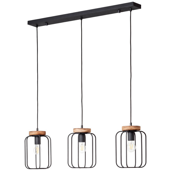 Brilliant Tosh Pendelleuchte, 3-flammig (Reihe) E27 Antik Holz Schwarz Korund FSC® 99503/66