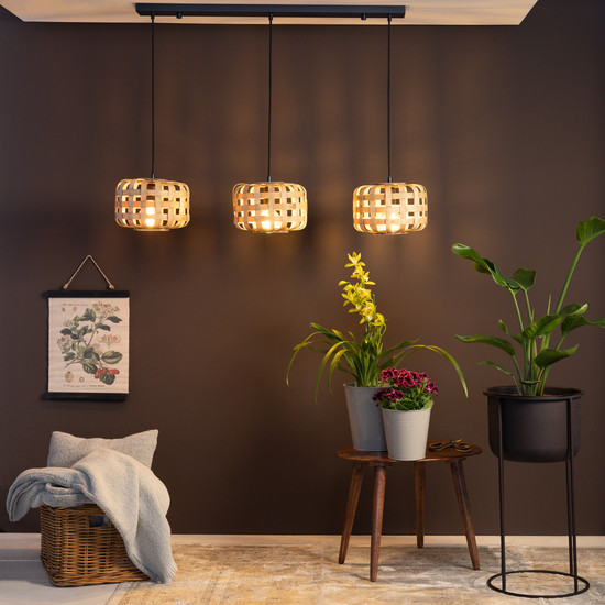 Brilliant Woodline Pendelleuchte, 3-flammig E27 Natur Schwarz FSC 99810/09