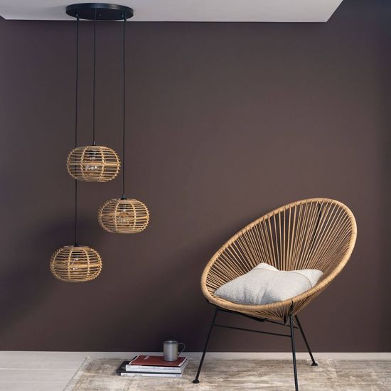 Brilliant Woodball Pendelleuchte, 3-fach E27 Schwarz Matt Natur 99885/06