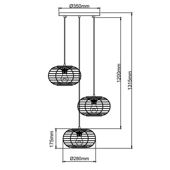 Brilliant Woodball Pendelleuchte, 3-fach E27 Schwarz Matt Natur 99885/06