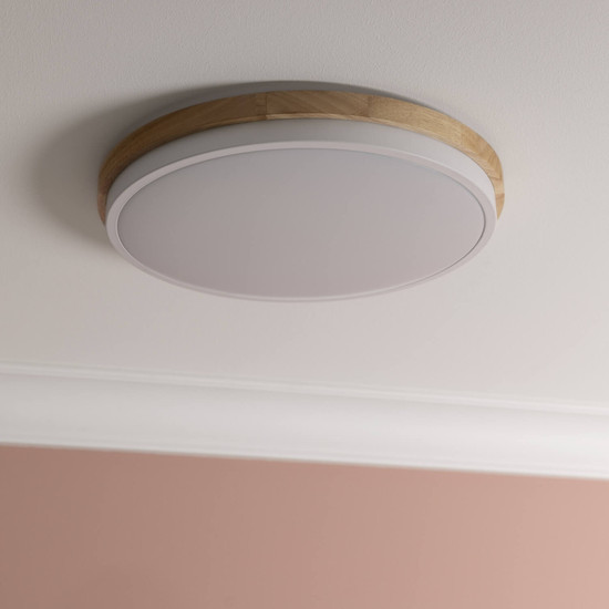 Brilliant Baarlo LED Deckenleuchte 35cm 24W Warmweiß Matt Weiß Holz FSC® G80845/75