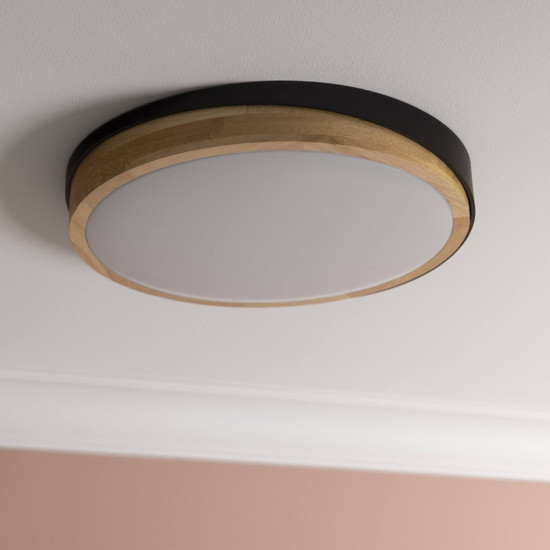 Brilliant Baarlo LED Deckenleuchte 35cm 24W Warmweiß Matt Schwarz Holz FSC® G80845/76