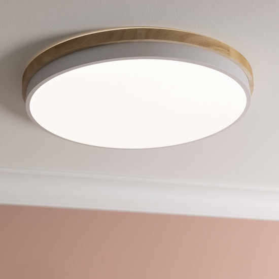 Brilliant Baarlo LED Deckenleuchte 52cm 36W Matt Weiß Holz FSC®, Nachtlicht, Timer G80846/75