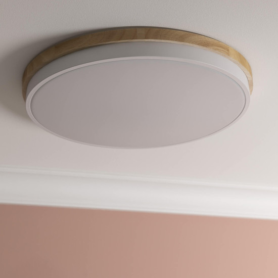 Brilliant Baarlo LED Deckenleuchte 52cm 36W Matt Weiß Holz FSC®, Nachtlicht, Timer G80846/75