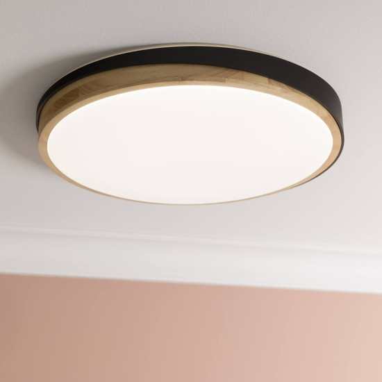 Brilliant Baarlo LED Deckenleuchte 52cm 36W Matt Schwarz Holz FSC®, Nachtlicht, Timer G80846/76