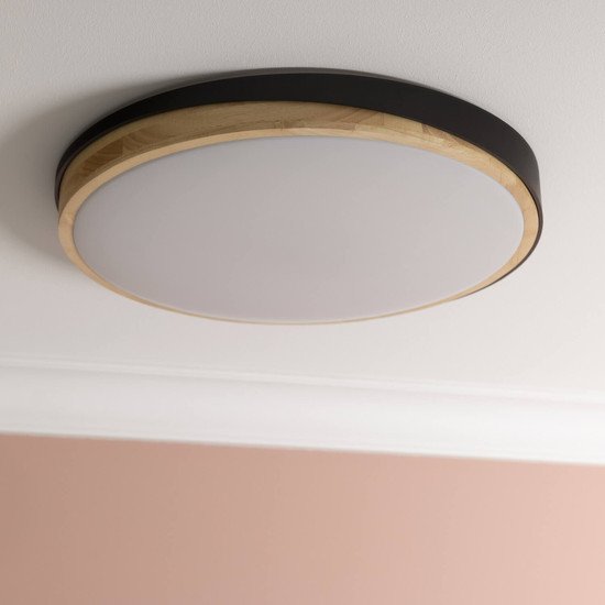 Brilliant Baarlo LED Deckenleuchte 52cm 36W Matt Schwarz Holz FSC®, Nachtlicht, Timer G80846/76