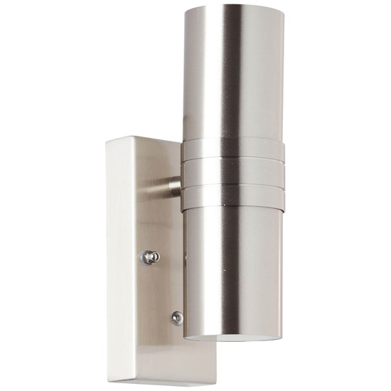 Brilliant Hanni LED Außenwandleuchte, 2-flammig mit Dämmerungsschalter GU10 3W/3W Warmweiß IP44 Edelstahl Up/Down Light, Dämmerungssensor G96254/82