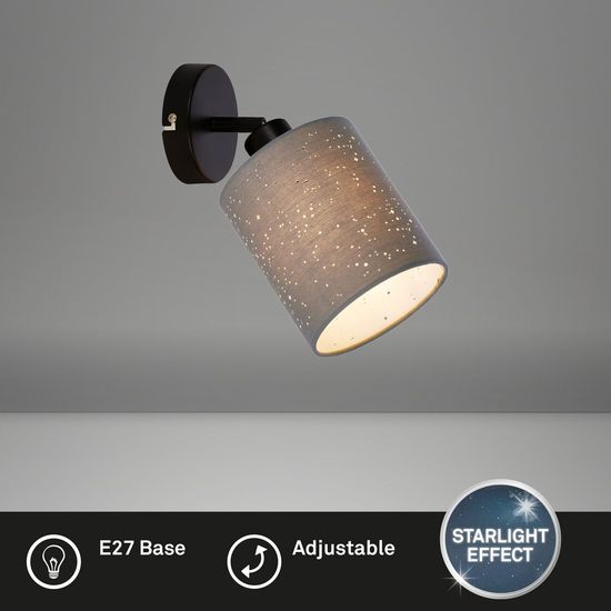 Briloner STOFA E27 Wandleuchte Sternendekor Grau-Schwarz