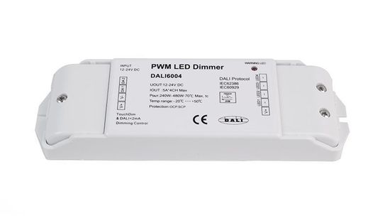 Deko-Light Controller, DALI PWM Dimmer CV 4CH, 12/24V, 5A/Kanal, DT6, dimmbar DALI-Bus nach IEC 62386 DALI 48W 843010