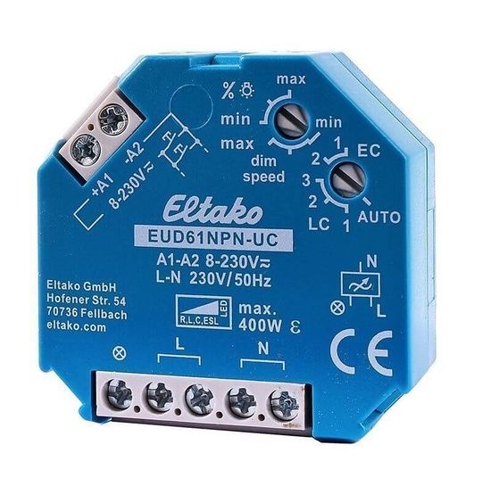 Eltako, Eltako Dimmer Universal 400W EUD61NPN-UC, Blau, 45 mm, 100,00W - 400,00W 843043