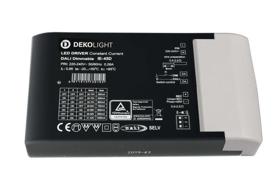 Deko-Light Netzgerät, BASIC, DIM, Multi CC, IE-45D, dimmbar DALI-Bus nach IEC 62386 DALI 2.0 / Intelli-Push, 8,75-45W 862192