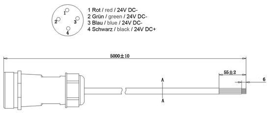 Deko-Light Weipu HQ 12/24/48V Einspeisekabel 4-polig 5000mm, IP67 940035