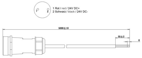 Deko-Light Weipu HQ 12/24/48V Einspeisekabel 2-polig 5000mm, IP67 940039