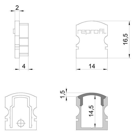 Deko-Light Endkappe F-AU-02-08 Set 2 Stk, Schwarz, 14mm 978542