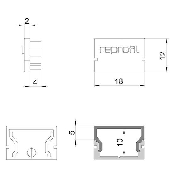 Deko-Light Endkappe H-AU-01-12 Set 2 Stk, Grau, 18mm 979011