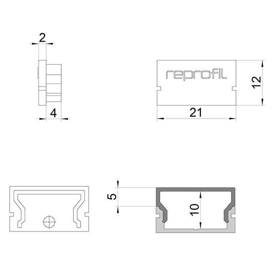 Deko-Light Endkappe H-AU-01-15 Set 2 Stk, Grau, 21mm 979091