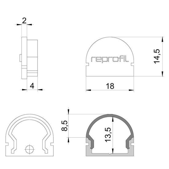 Deko-Light Endkappe R-AU-01-12 Set 2 Stk, Grau, 18mm 979511