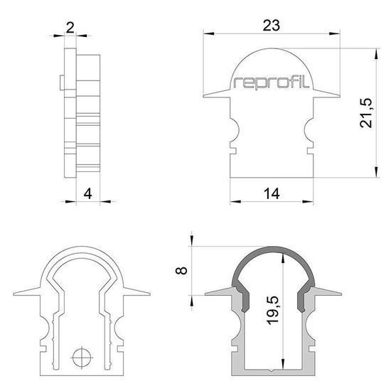 Deko-Light Endkappe R-ET-02-08 Set 2 Stk, Grau, 23mm 979641