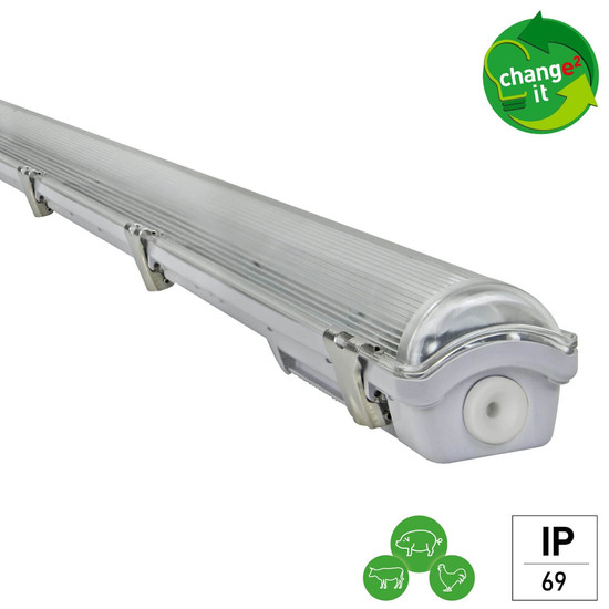 e2 Feuchtraum-Wannenleuchte T8 G13 158cm Classic Farm L IP69 Grau