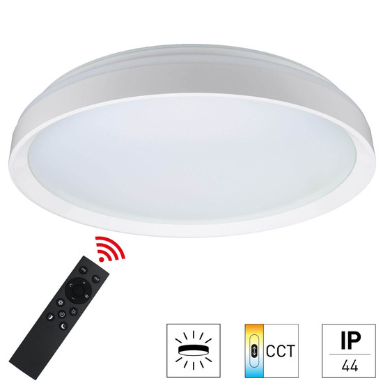 e2 LED Anbauleuchte, Deckenleuchte Moon R482 70W CCT warm-/tageslichtweiss 3000-6500K dimmbar Fernbedienung IP44 Weiß Ø48cm