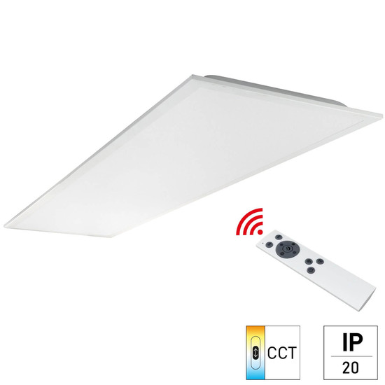 e2 LED Anbaupanel, Deckenleuchte Alva 36W CCT warm-/neutral-/tageslichtweiss 3000K/4000K/6500K Fernbedienung Weiß Stahl 119,5x29,5cm
