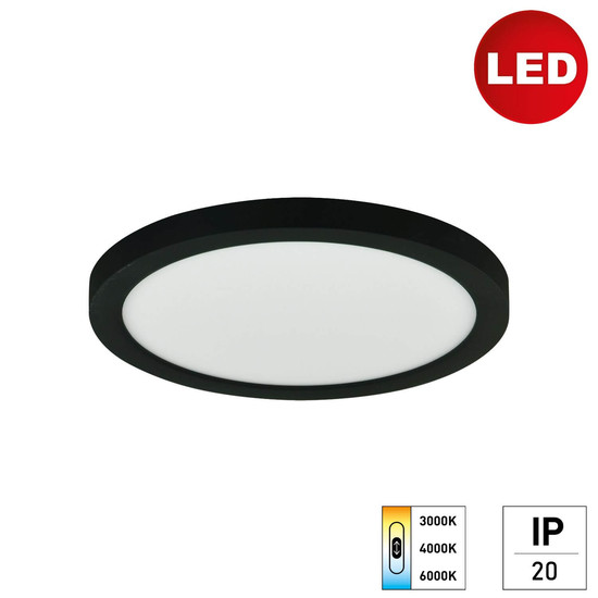 e2 LED Anbaupanel, Deckenleuchte Space R220 18W CCT warm-/neutral-/tageslichtweiss 3000K/4000K/6500K Schwarz Ø22,5cm