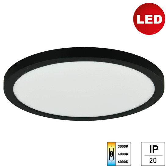 e2 LED Anbaupanel, Deckenleuchte Space R300 24W CCT warm-/neutral-/tageslichtweiss 3000K/4000K/6500K Schwarz Ø30cm