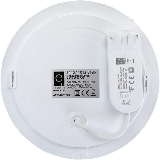 e2 LED Einbaupanel, Deckeneinbauleuchte Style R 170 12W CCT warm-/neutral-/tageslichtweiss 3000K/4000K/6000K Weiß Ø17cm
