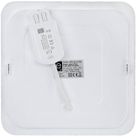 e2 LED Einbaupanel, Deckeneinbauleuchte Style Q 225 18W CCT warm-/neutral-/tageslichtweiss 3000K/4000K/6000K dimmbar Weiß 22,5x22,5cm