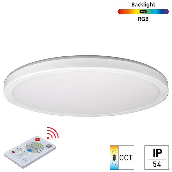 e2 LED Anbaupanel, Deckenleuchte Twice R420 24W CCT warm-/tageslichtweiss 3000-6000K dimmbar RGB IP54 Weiß Ø42cm