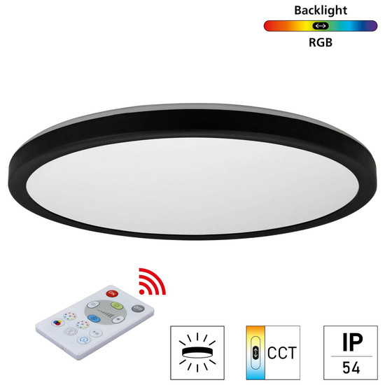e2 LED Anbaupanel, Deckenleuchte Twice R420 24W CCT warm-/tageslichtweiss 3000-6000K dimmbar RGB IP54 Schwarz Ø42cm