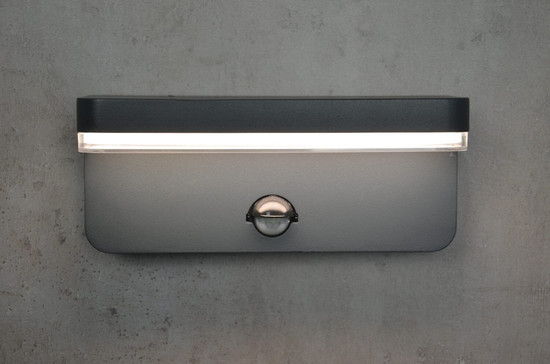 e2 LED Außenwandleuchte Ridos 7W warmweiss 3000K Bewegungsmelder IP44 Anthrazit Aluminium 22x9cm