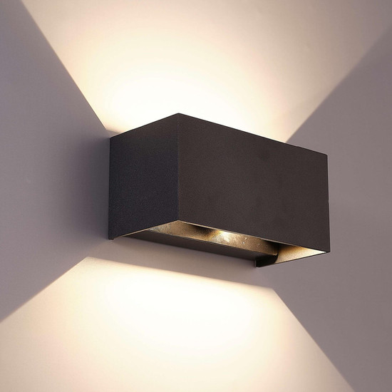 e2 LED Außenwandleuchte Quad up&down 12W CCT warm-/neutral-/tageslichtweiss 3000K/4000K/6000K IP65 Anthrazit Aluminium 20x10cm