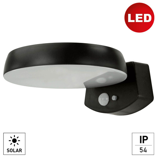 e2 LED Solar-Außenwandleuchte Solaris-1 2W neutralweiss 4000K Bewegungsmelder IP54 Schwarz 17,5x14,5cm