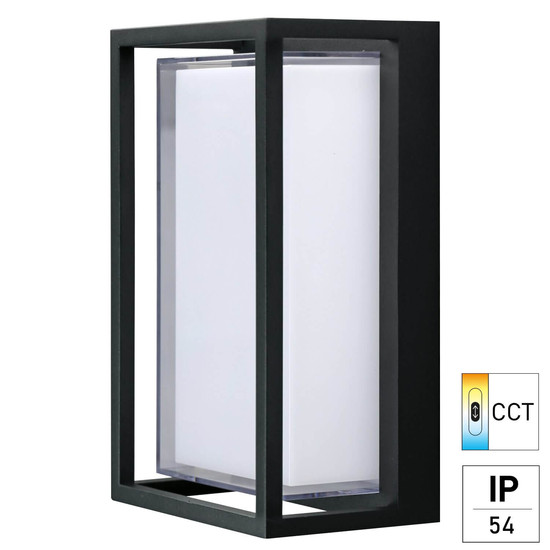 e2 LED Außenwandleuchte Merga 12W CCT warm-/neutral-/tageslichtweiss 3000K/4000K/6000K IP54 Anthrazit Aluminium 24x14,5cm
