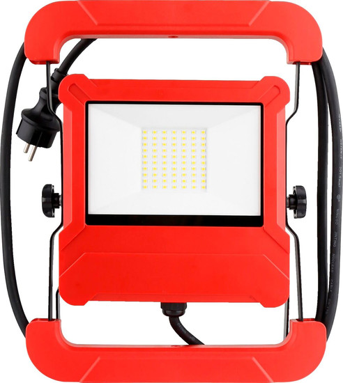 e2 LED Baustellenstrahler, Fluter mit 2 Steckdosen 50W tageslichtweiss 6000K IP65 Rot Aluminium 33x26cm