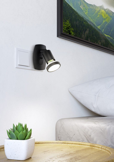 Eglo LED Steckdosenspot Parrini GU10 4,5W warmweiss 3000K Schwarz Stahl 10x7cm 300911