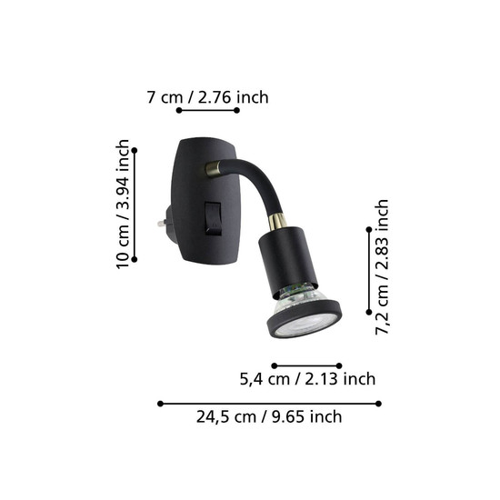 Eglo LED Steckdosenspot Parrini GU10 4,5W warmweiss 3000K Schwarz Messing Stahl 10x7cm 300912