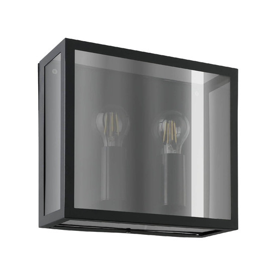 Eglo Außen-Wandleuchte Alamonte Smoke 2-flammig E27 IP44 Schwarz Schwarz-transparent Stahl Glas 29x26cm 31566