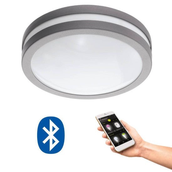 Eglo 33572 LOCANA-C LED Außen-Wand- / Deckenleuchte 14W Ø260mm Silber Weiss Bluetooth Warmweiss IP44 Dimmbar