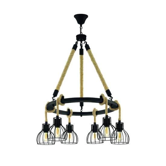 Eglo Pendelleuchte Rampside 6-flammig E27 Schwarz Stahl Ø76cm 43194
