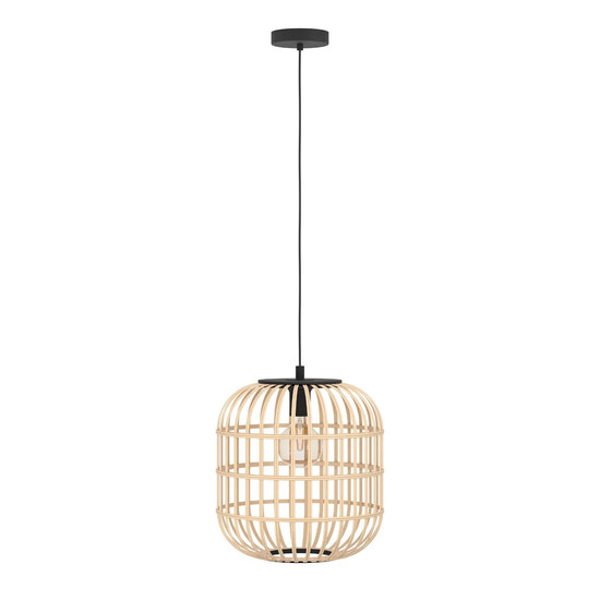 Eglo Pendelleuchte Bordesley E27 Schwarz Natur Stahl Holz Ø35cm 43216