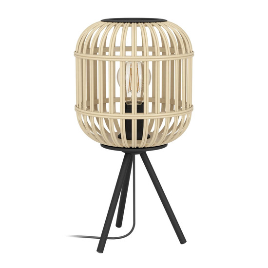 Eglo Tischleuchte Bordesley E27 Schwarz Natur Stahl Holz Ø21cm 43218