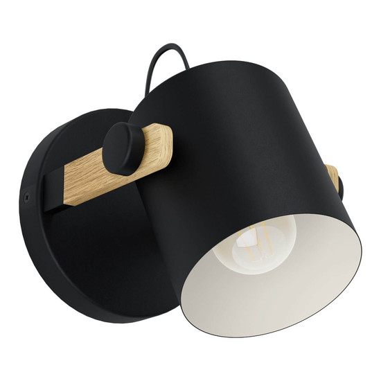 Eglo Wandleuchte Hornwood E27 Schwarz Creme Braun Stahl Holz Ø17cm 43518