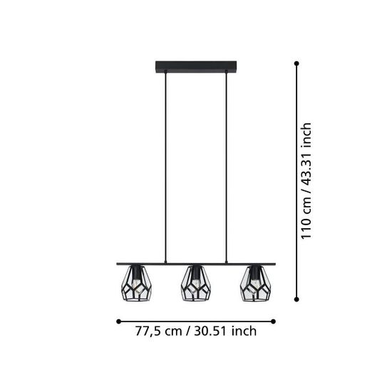 Eglo 43644 MARDYKE E27 3-fach Hängeleuchte 775x145mm Schwarz