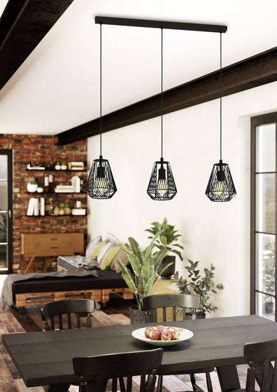 Eglo Pendelleuchte Stype 3-flammig E27 Schwarz Stahl 96x20cm 43693